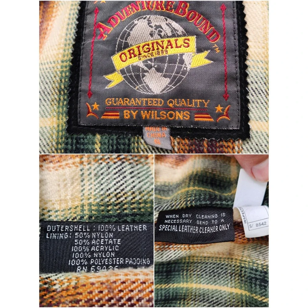 Adventure Bound Wilsons Leather Field Jacket Black Suede Plaid Hooded Mens S